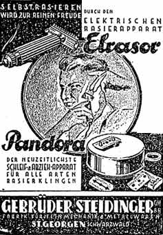 Ad for Elrasor razor and Pandora razorblade stropper (193?)